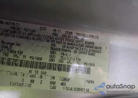 2012 Ford Focus Se z USA, uszkodzony, nr VIN 1FAHP3K2XCL230023